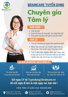 [Hà Nội] BrainCare tuyển dụng chuyên gia tâm lý