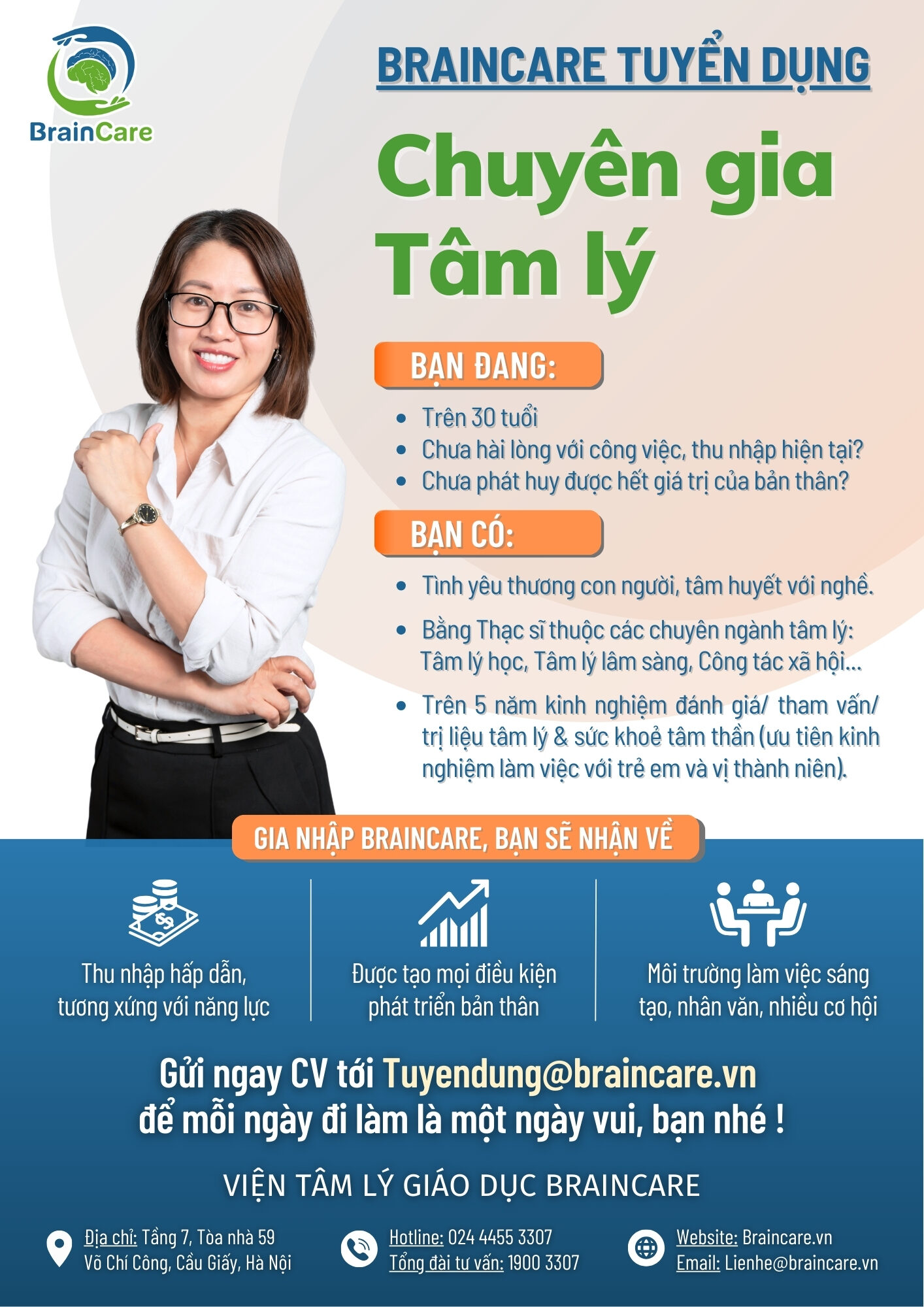 [Hà Nội] BrainCare tuyển dụng chuyên gia tâm lý