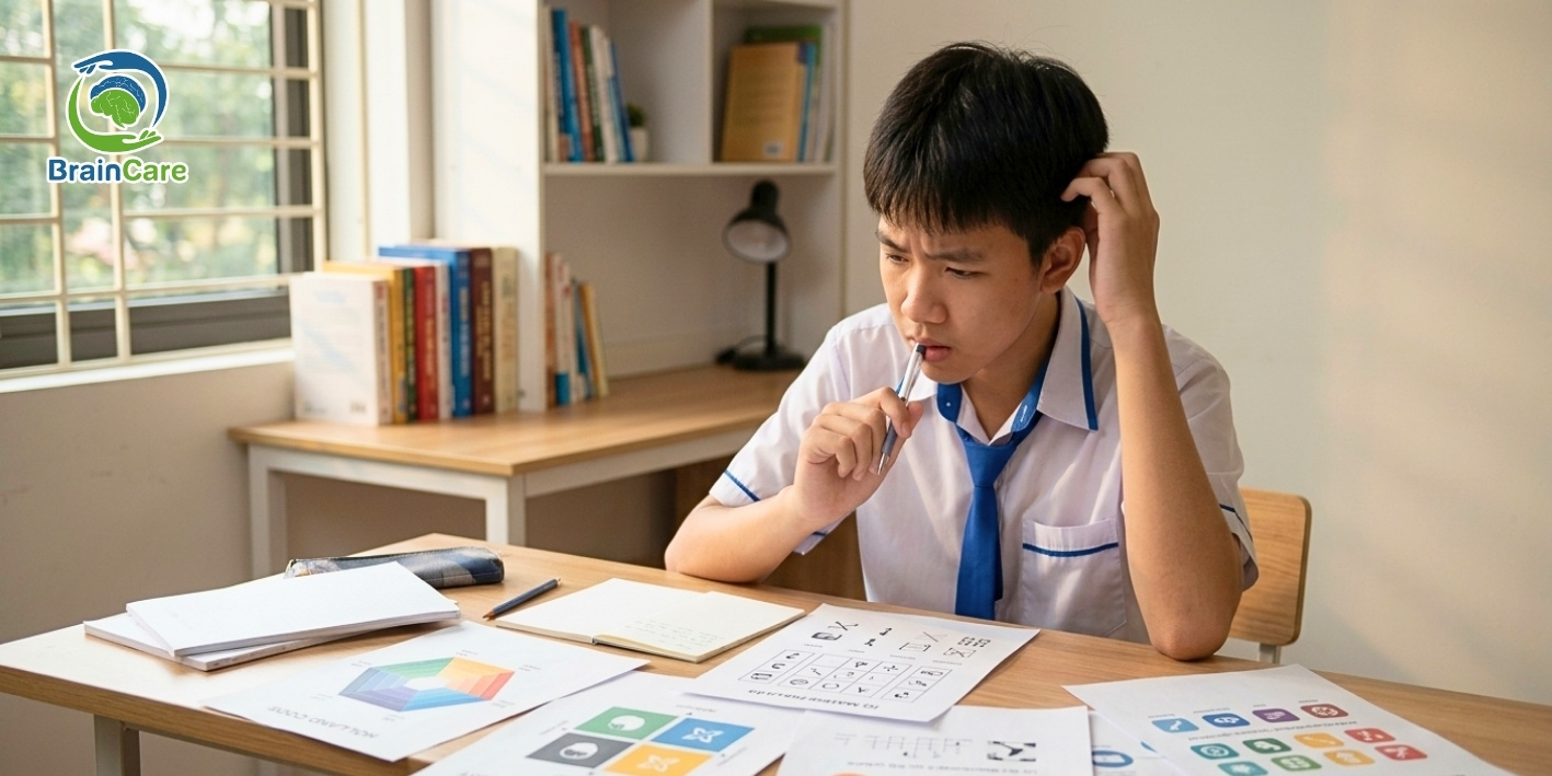 học sinh đang làm đánh giá định hướng nghề