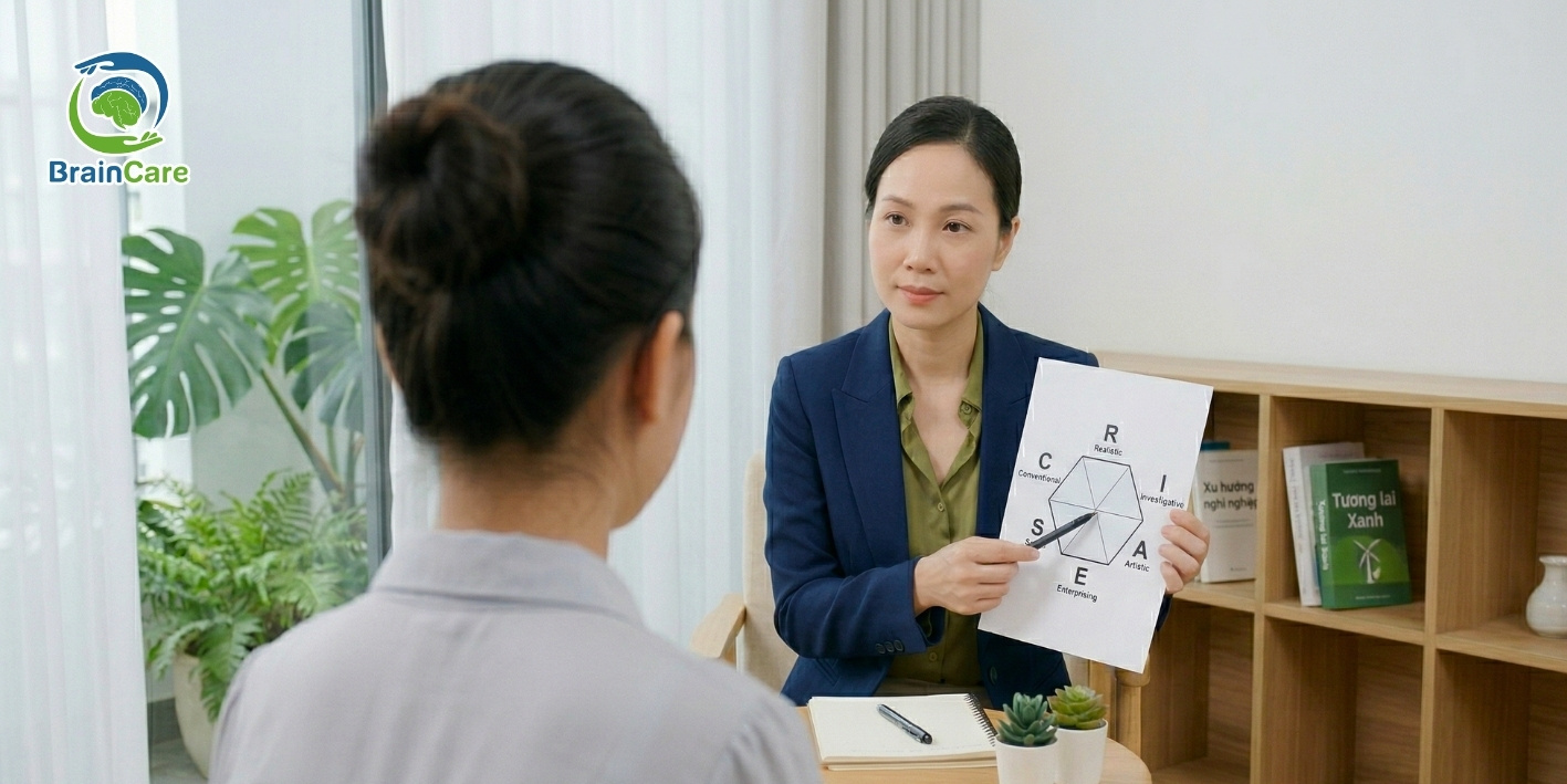 học sinh đang làm đánh giá định hướng nghề